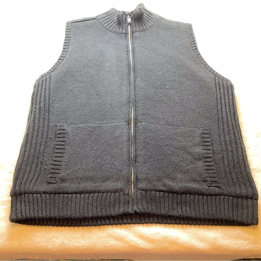 Attention Men’s Fleece Lined Front Zip Knit Sweater Vest Black Size XL